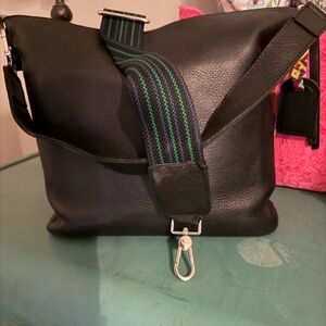 Consuela Black Hobo Bag with Green Strap